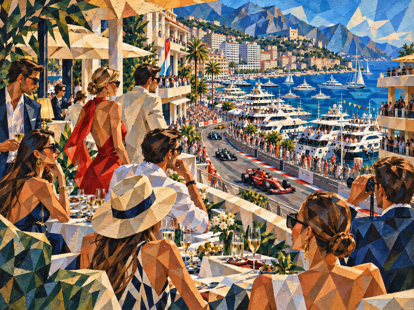 PHOTO FINISH — neo-cubist composition by MAREA. Monaco, race day.